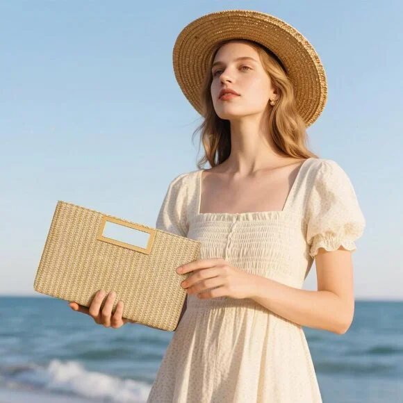 Women’s A-beige Leather Imported Magnetic Evening Purse Hand Bags - Picture 2 of 7